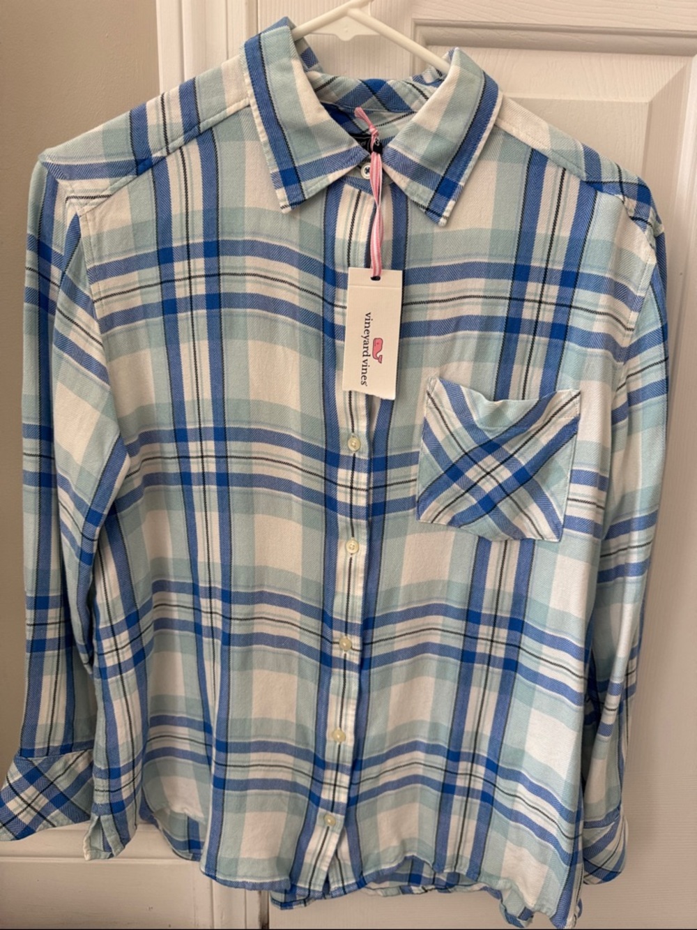 Vineyard Vines Light Blue & White Plaid Button-Down Shirt XS